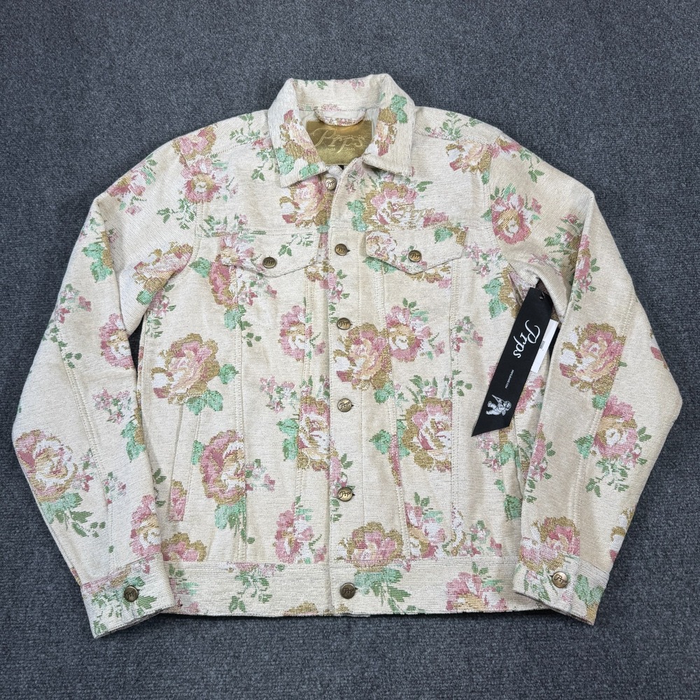 Pprs Floral Tapestry Jacket Mens Size Small Cream Pink Button Front NWT $298